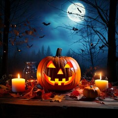 Spooky Halloween Night With Jack-o-lantern