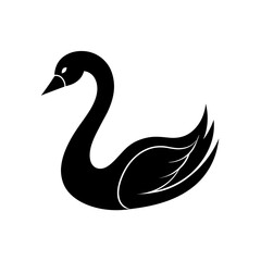 Silhouette of a graceful black swan image on transparent background