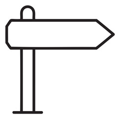 Fototapeta premium Black outline of a simple right-pointing directional arrow sign on a stand, illustrating basic wayfinding and navigation.