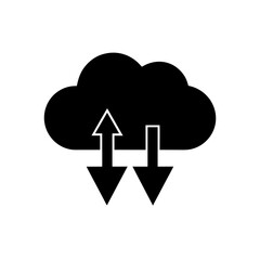 Cloud with arrows pointing up and down icon on transparent background silhouette
