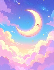 Cute Kawaii Pastel Space with Planets and Moons