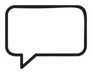 Naklejka premium Black outline vector icon of a simple rectangular speech bubble with a pointed tail at the bottom left.
