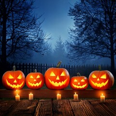 Halloween Pumpkins Lit by Candlelight