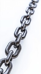 Obraz premium Close-up of Isolated Broken Chain Link on White Background with Subtle Shadows and Reflections