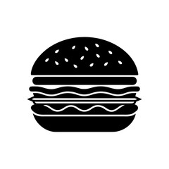 Black silhouette of a classic hamburger on transparent background