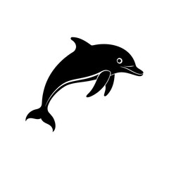 Silhouette of a dolphin jumping in the air on transparent background