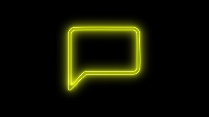 Bright and vibrant glowing neon yellow speech bubble icon representing digital communication, online chat, and modern messaging concepts, isolated on black background