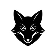 Stylized monochrome fox head illustration on transparent background silhouette