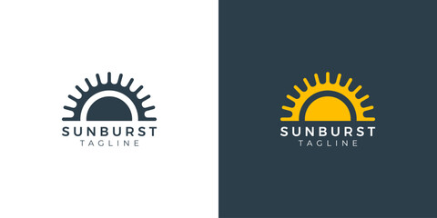 Sunburst Logo with Linear Style Vector Design