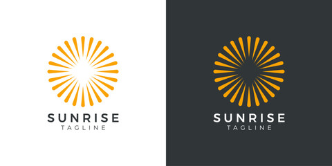 Sunrise Logo with Sunburst and Ocean Lines Vector Design