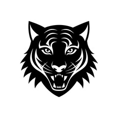 Fototapeta premium A black and white tiger head illustration on transparent background silhouette