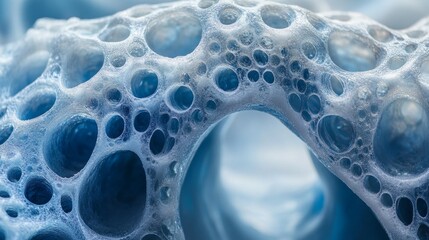 Close-Up Abstract View of Air Bubbles Suspended Within Transparent Ice Formation