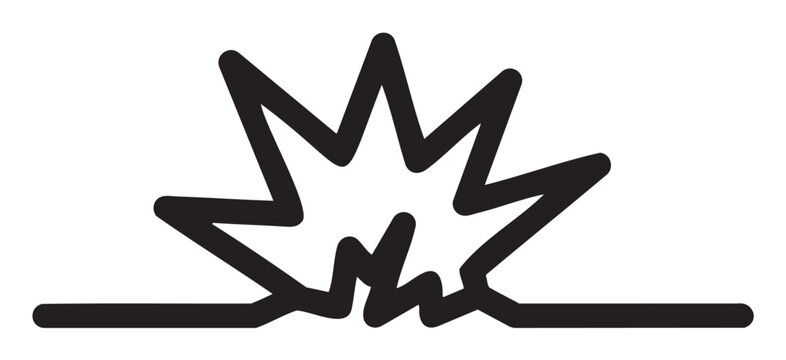 Black outline vector icon of a stylized explosion symbol with jagged lines emanating from a central point.