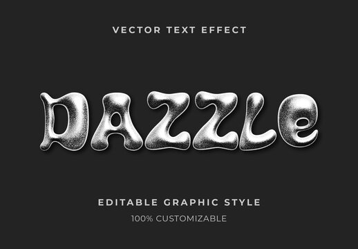 Silver Glitter Chrome Text Effect Metallic Bubble 3D Font