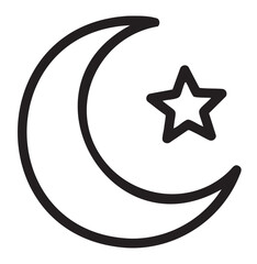 Obraz premium Black outline of a crescent moon and a star, symbolizing night and celestial themes, in a minimalist linear style.