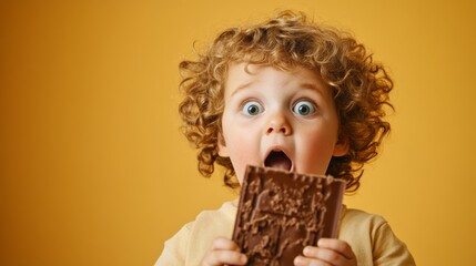 Young Overweight Child Featuring Curly Hair and Excited Wide Eyes with Joyful Expression