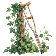 Healing journey unfolds with crutches intertwined with nature, symbolizing resilience, recovery, and growth after illness or injury. A symbol of hope. © Youru