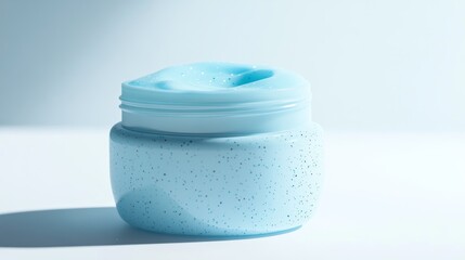 Jar of skincare cream in soft focus on plain white background suitable for cosmetic promotions