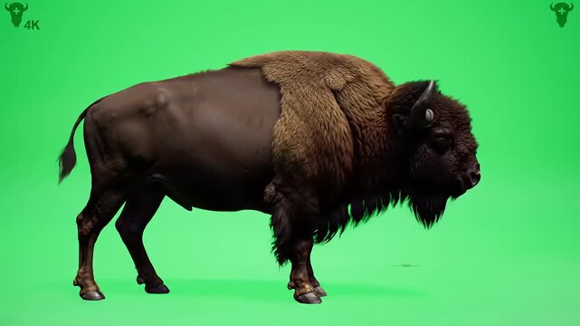 Majestic American Bison Standing Tall Against a Green Background