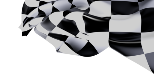 A waving checkered flag symbolizing speed, victory, and competition against a plain white background, ideal for racing or achievement concepts.
