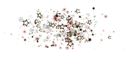 Elegant abstract illustration of golden stars and snowflakes on white background. Perfect for Christmas cards, holiday designs, and winter celeb
