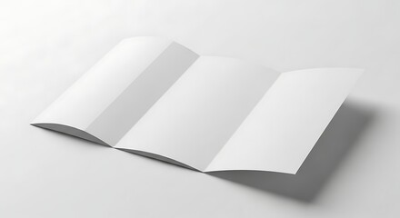 Blank White Trifold Brochure Mockup on a Clean White Surface, Soft Shadow.