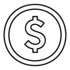 Obraz premium Simple black outline icon of a large dollar symbol inside a circular shape, representing finance and currency concepts.