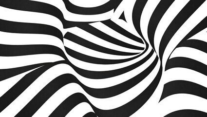 Black and white optical illusion with curved lines.
