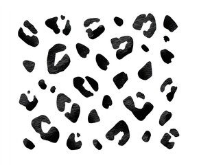 Abstract pattern of black spots resembling animal print, scattered on white background