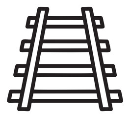 Bold black outline icon of a simple railway track, featuring parallel lines and evenly spaced horizontal rails for transportation concepts.
