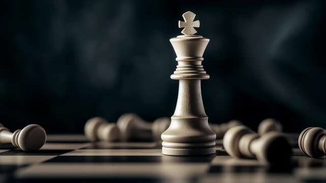 Triumph and Strategy: Visualizing Chessboard Dominance with Dramatic Illumination and Fallen Pawns