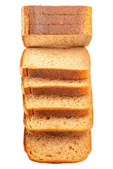 Stack of sliced rye bread loaf isolated on white background. Fresh baked bread with brown crust and soft texture. healthy eating concept, sandwich ingredient, or diet template