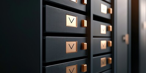 legal lawyer risk management concept Storage drawers with gold accents in a modern design.