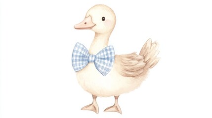 Full Length View of Adorable Goose Wearing Elegant Bow Tie in Gentle Pastel Colors