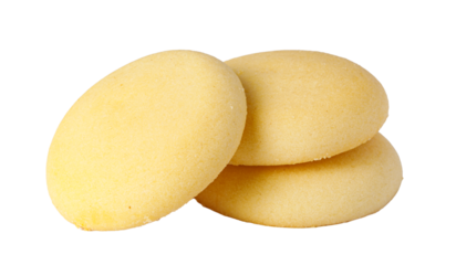 Stack of vanilla wafer cookies on transparent background
