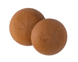 Two mini baked sponge cakes on transparent background