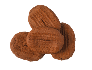 Chocolate cookies forming a small stack on transparent background