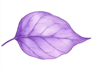 Purple Leaf Featuring Visible Veins in Soft Watercolor Isolated on White Background