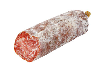 Salami sausage cut, traditional cured pork meat appetizer