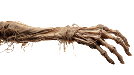 Detailed skeletal hand with light brown bone-like texture on transparent background