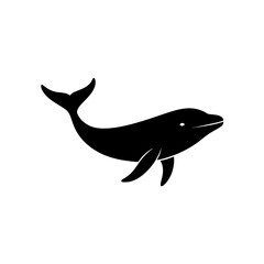 Silhouette illustration of a single whale on transparent background