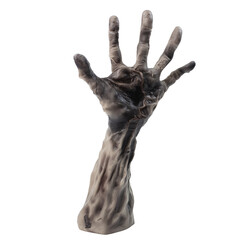 Hand sculpture with textured surface on transparent background