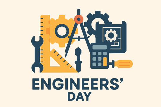 Engineers Day, engineering profession illustration, technical innovation design, STEM celebration artwork, engineering tools illustration, civil 