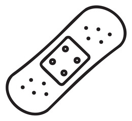 Black outline icon of a simple adhesive bandage with a rectangular pad and perforated edges in a minimalist design.