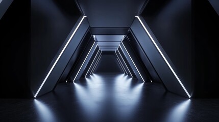 Dynamic Black Abstract Geometric Patterns Futuristic Technology Showroom Background Modern Digital Visualization