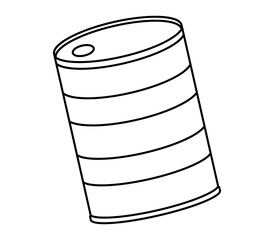 Hand drawn cute outline illustration of metal oil barrel. Flat vector fuel container line art doodle. Ecology problem sticker, icon. Cylinder gasoline can. Environmental pollution. Isolated.