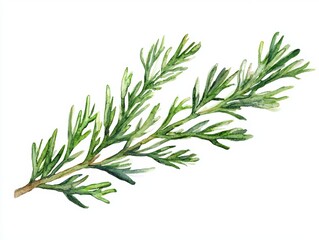 Fototapeta premium Elegant Green Watercolor Botanical Branch with Delicate Leaves on White Background