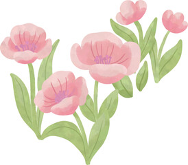 Watercolor Pink Flowers Illustration, Cute Floral Clipart