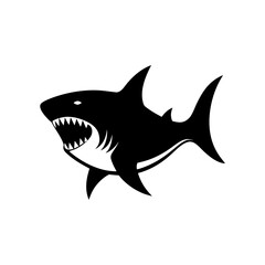 Silhouette of a shark with sharp teeth on transparent background