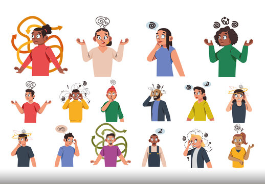 Colorful ADHD Disorder Mental Health Awareness Illustrations Set